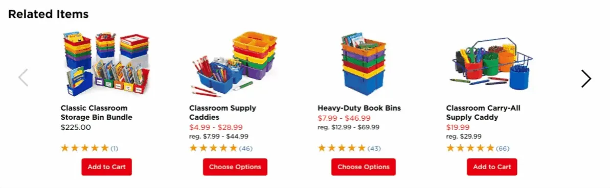 Animation: the Related Items carousel sliding sideways through more products.